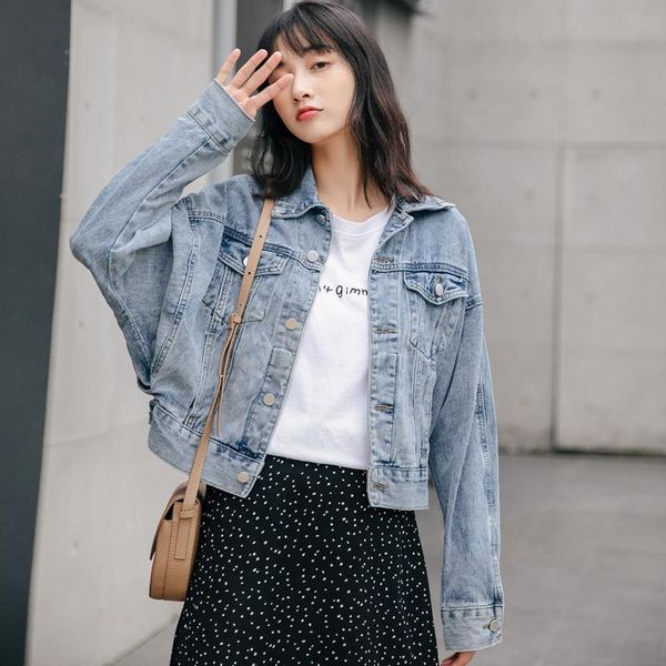 

women's t-shirt autumn short simple denim coat, White