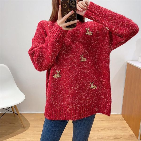 

women's sweaters little elk red christmas sweater women oversizd thick warm winter loose pullovers o-neck lazy oaf jumpers, White;black