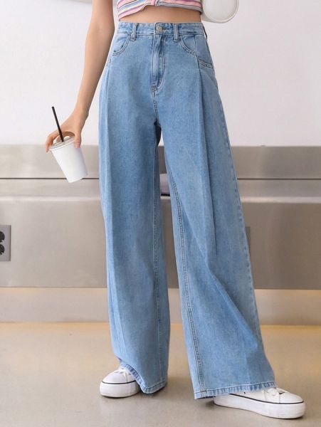 

dazy solid wide leg jeans u4pz#, Blue