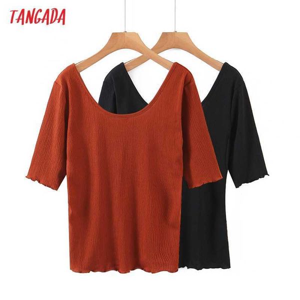 

tangada women solid cotton t shirt short sleeve o neck tees ladies casual tee shirt 8h104 210609, White
