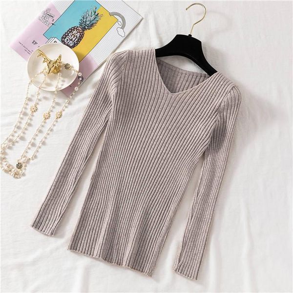 

women's sweaters sueter mujer invierno 2021 women autumn winter knitted pullover v neck long sleeve solid slim swetry damskie, White;black