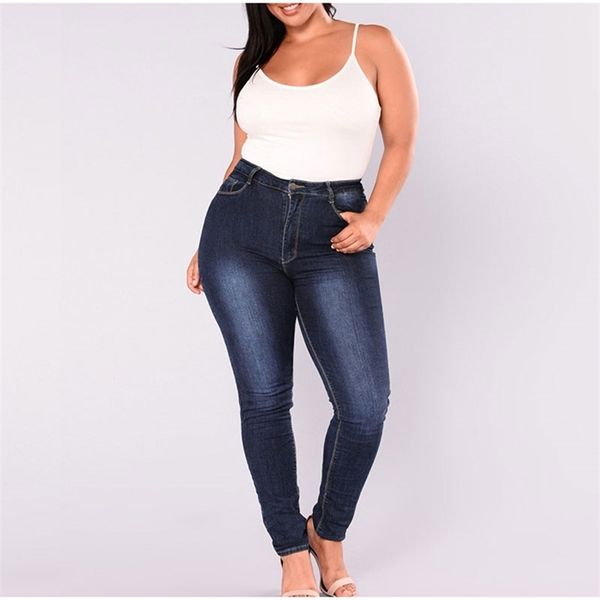 

plus size high waist stretch skinny dark blue casual long jeans 7xl 5xl women vintage wash denim pencil pants mom jean trousers