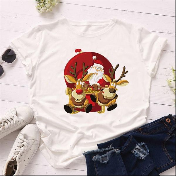 

graphic christmas ssanta print women t shirt printed vintage merry camisas mujer, White