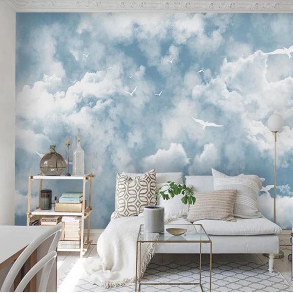 

wallpapers milofi custom large wallpaper mural 3d simple mediterranean blue sky white cloud seagull background
