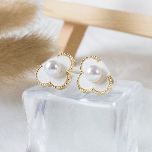

s925 silver needle new clover pearl earrings, Golden;silver