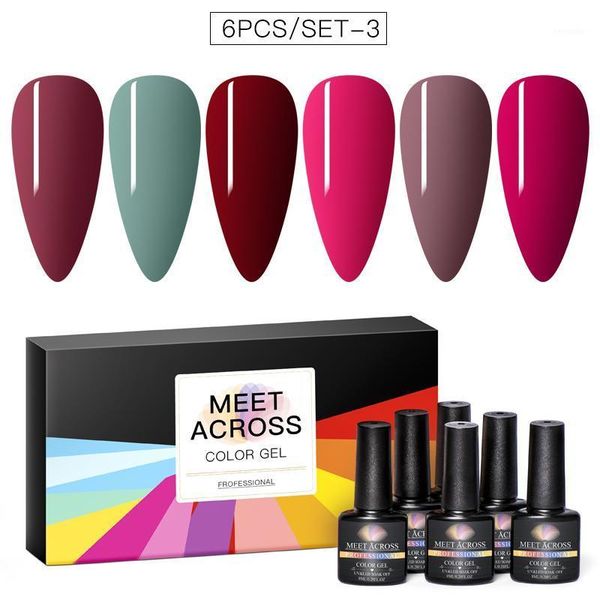 

across gel nail polish kits 6pcs pure colors uv varnish set long lasting soak off art lacquer manicure set1