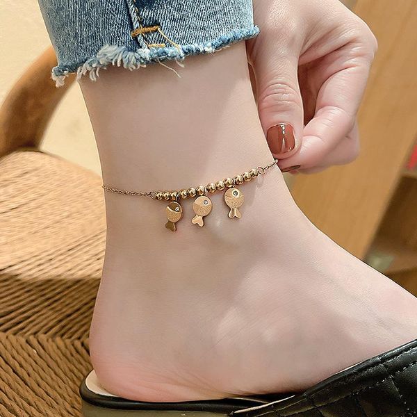 

anklets vsnow summer sandy beach gold beaded fish anklet for women girls korean love heart circle letter metal jewelry dropship, Red;blue