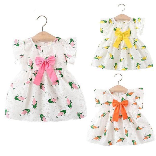 

girl's dresses baby girl 2021 summer toddler bow-knot corn print vestidos sleeveless infant bowknot clothes for girls, Red;yellow