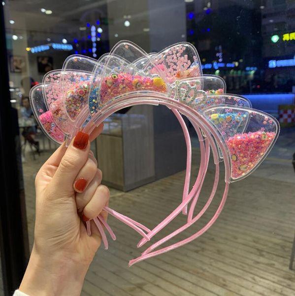 

cute cat ears headband baby girls hairband korean children princess quicksand crown kids gift hair band props party girls hair accessories, Silver