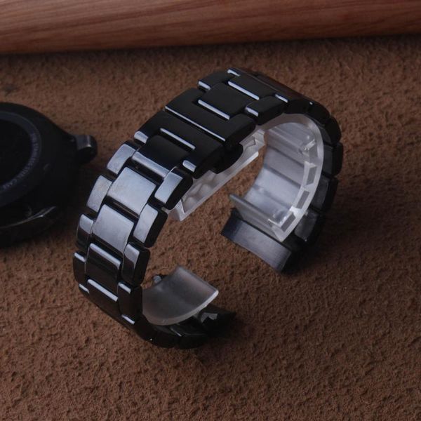 

watch bands ceramic watchband for smart wrist watches band strap bracelet fit samsung gear s3 frontier 22mm black polished accessories clasp, Black;brown