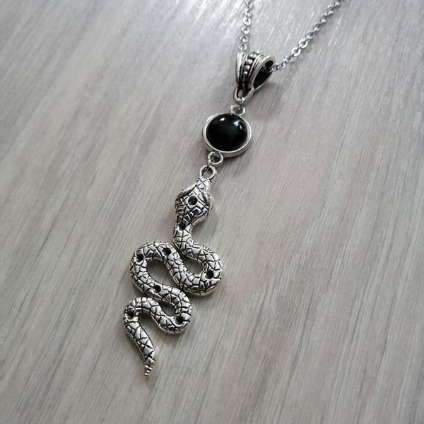 

pendant necklaces snake&spider necklace black onyx stone, witchy, witch, occult, goth, gothic collar 2021 fashion charm jewelry, Silver