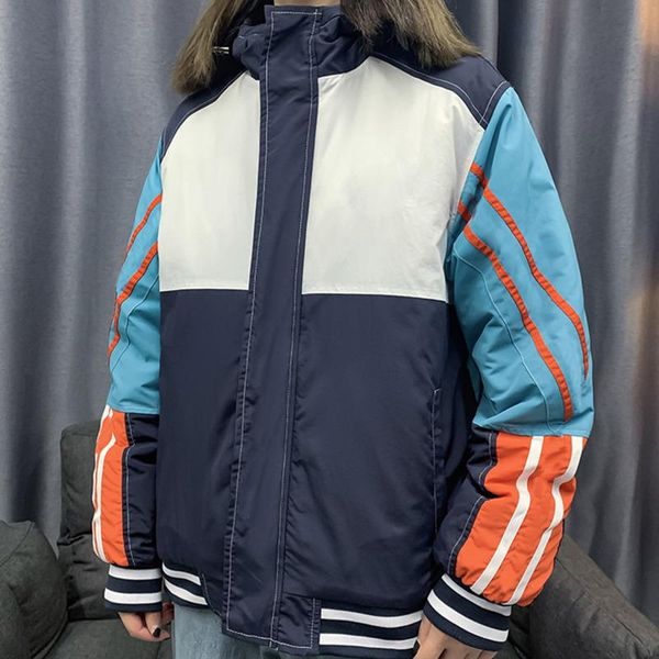 

men's jackets cotton-padded casual medium style hooded clothing contrast color womens designer cotton padded clothes fashion applique c, Black;brown