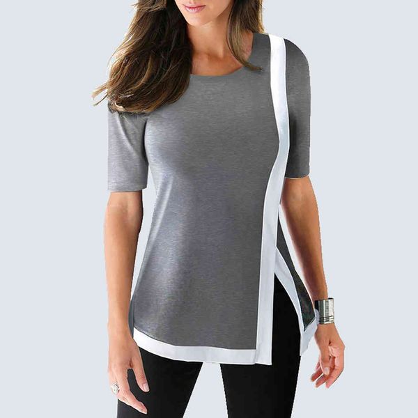 

knits summer casual patchwork soft t shirt basic split fashion classic elegant women ht040, White