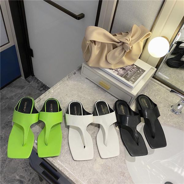 

slippers women summer flat shoes female slides pantofle square toe 2021 pu rome fabric basic rubber wo, Black