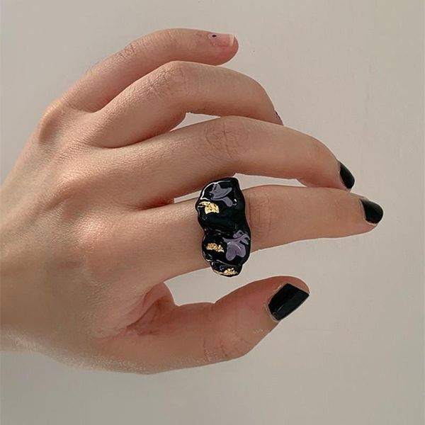 

wedding rings aomu 1pc 2021 fashion punk black handmade drip glaze geometric irregular metal open for women jewelry gifts, Slivery;golden