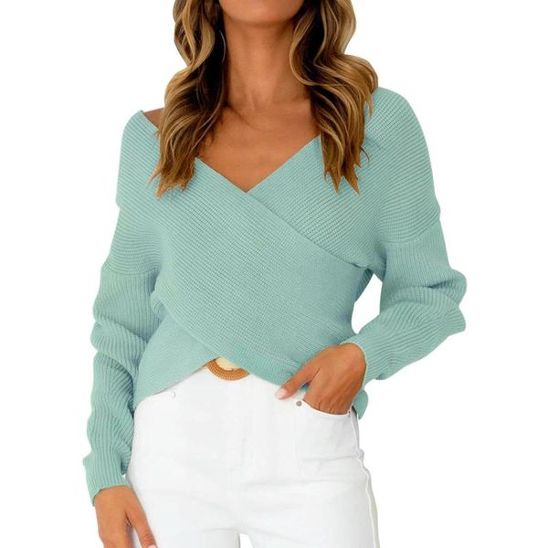 

women's sweaters knitted cross sweater fall winter long sleeve v-neck ladies pullovers solid color casual loose knit female pullover, White;black
