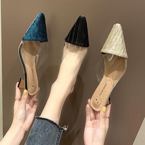 

large size 34-40 half drag women's shoes summer korean version of the wild black pointed sandals fashion outer slippers