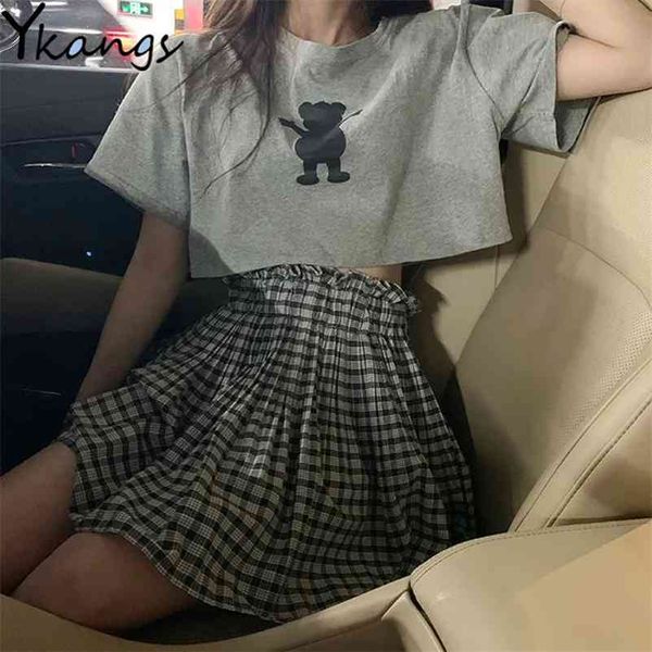 

summer black and white plaid mini skirts women high-waisted harajuku pleated skirt korean vintage short for teenage 210421