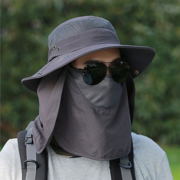 

outdoor sports windproof sunscreen visor summer cycling fishing hat thin quick-drying breathable cap with cover, Blue;gray