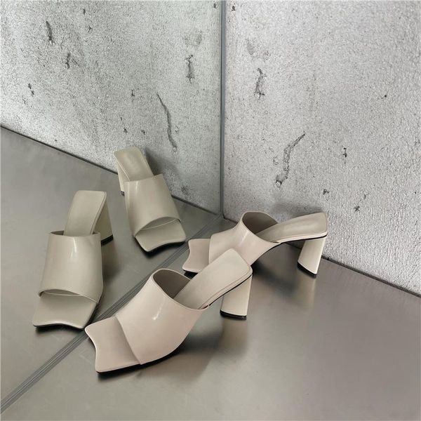 

slippers square toe ladies purple shoes woman black thick high heels casual slides mules party pumps size 39