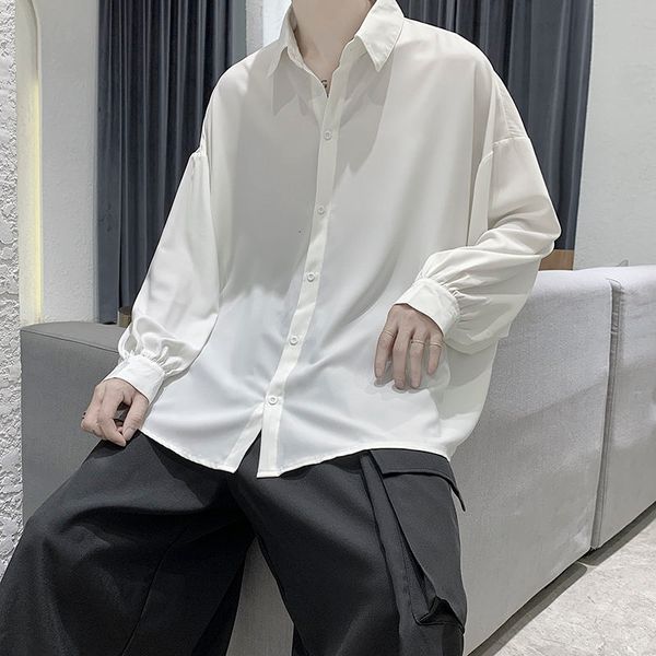 

men's casual shirts long sleeve hawaiian fashion loose white/black color social camisa masculina streetwear size -2xl mj1a