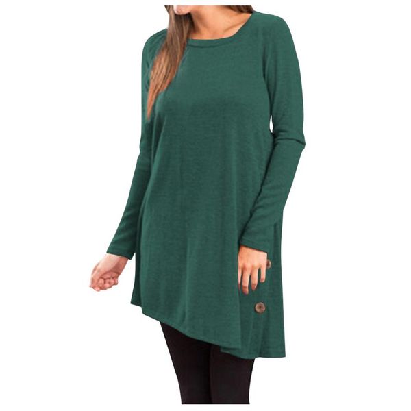 

women's t-shirt 45# autumn solid color tshirt women long sleeve o neck casual t-shirts with pockets plus size pullover tunics t shirt f, White