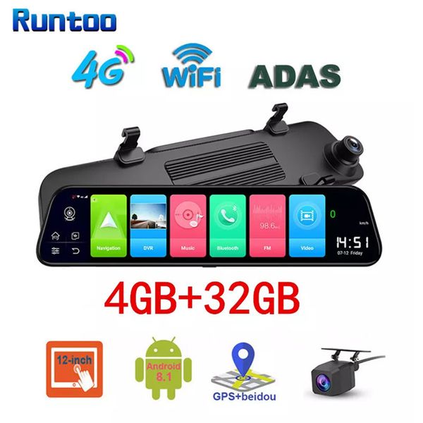 

android car dvr camera 4g wifi dash cam front and rear 12inch rearview mirror adas gps 1080p auto video recorder dvrs
