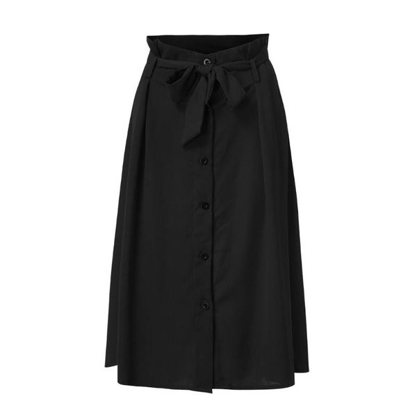 

woman summer skirts fashion chiffon a-line flared solid color party beach casual lace button slim skirt plus size s-5xl, Black