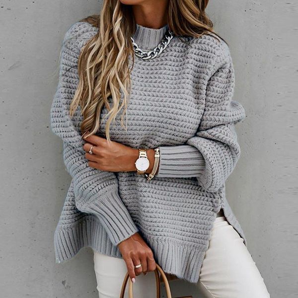 

women's sweaters turtle neck sweater women korean style coarse needle side slit loose warm knitted pullover 2021 winter outwear female, White;black