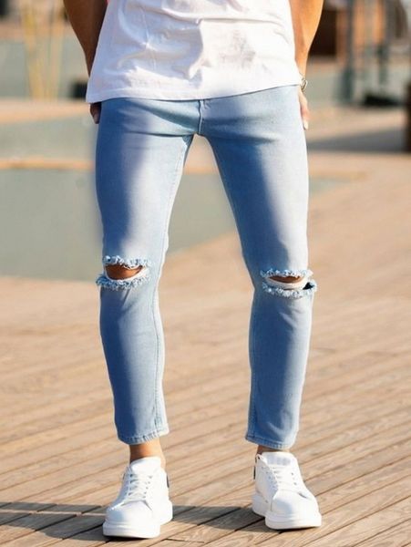 

men ripped washed skinny jeans s68h#, Blue