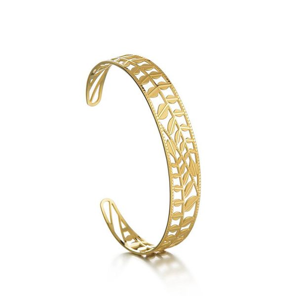 

bangle luxury designs gold color stainless steel open bracelet mens 2021 style hollow out leafs cuff bangles for women jewelry gift, Black