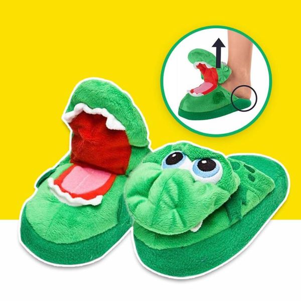 

slippers winter warm indoor shoes funny house open mouth crocodile animal shaped, Black