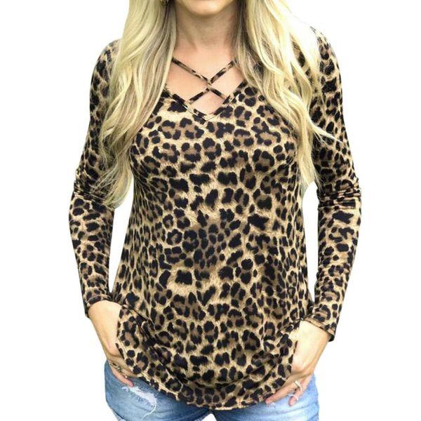 

women's blouses & shirts s~xl fashion womens leopard long sleeve casual pullover loose ladies blouse w0723#10, White