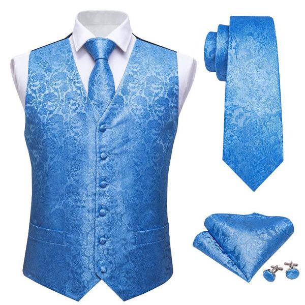 

barry.wang blue gold men vest slim suit silk waistcoat paisley necktie set handkerchief cufflinks jacket business wedding men's vests, Black;white