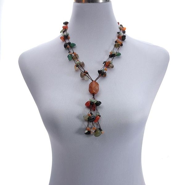 

bohemian natural multicolor small stone beads handmade necklace for women gift pendant jewelry necklaces, Silver