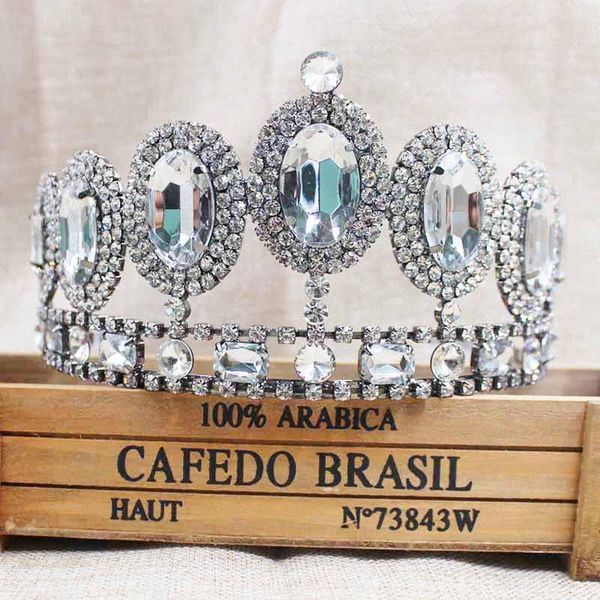

hair clips & barrettes zeronge jewelry 3.4"luxury crystal bridal crown tiaras gun metal diadem for women bride wedding accessories, Golden;silver
