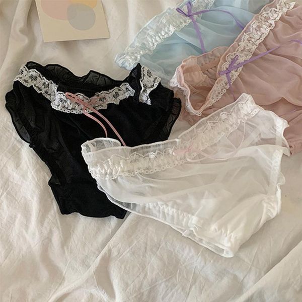 

women's panties transparent simple lingerie women lace japanese style summer breathable gauze underwear for ladies, Black;pink