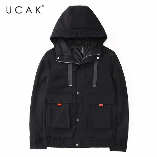 

men's jackets ucak brand men clothing 2021 autumn tooling design streetwear jacket clothes casual big pockets zipper coats u8090, Black;brown