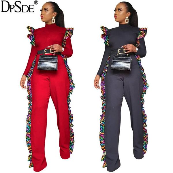 

women's jumpsuits & rompers dpsde black elegant casual long lace jumpsuit bodycon vocation women 2021 autumn streetwear red outfits, Black;white
