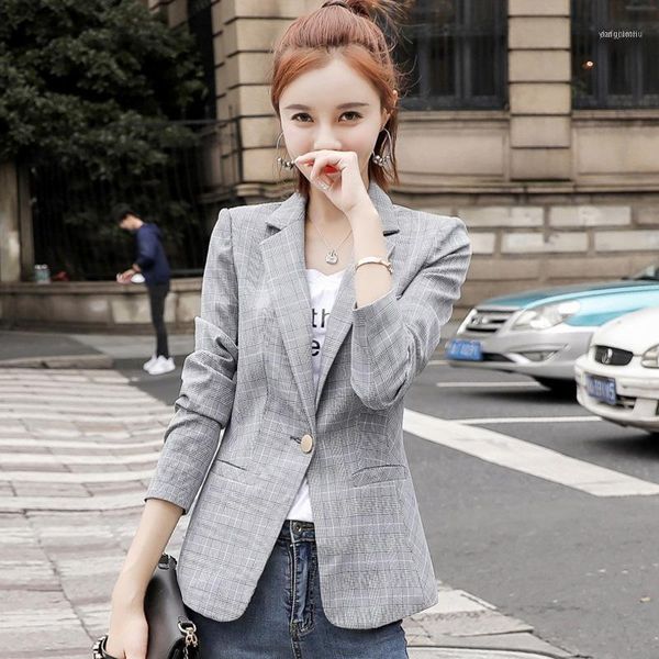 

women's suits & blazers fashion autumn women casual plaid blazer female office lady suit pocket business single button jacket1, White;black