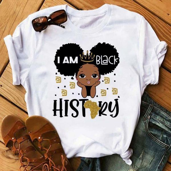 

cute black girl print womens t shirts short sleeve o neck ladies fashion tee clothes mujer, White