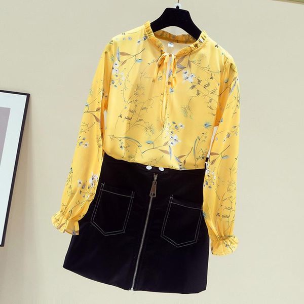 

women's blouses & shirts floral blouse female lotus leaf collar 2021 spring and autumn fashion strap retro loose casual trumpet sleeve, White