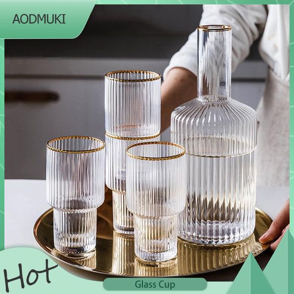 

mugs simplicity large capacity home vertical stripes transparent glass with phnom penh water tea juice cup kettle set heat-resistant