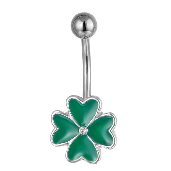 

d0751 clover green color belly navel stud, Silver