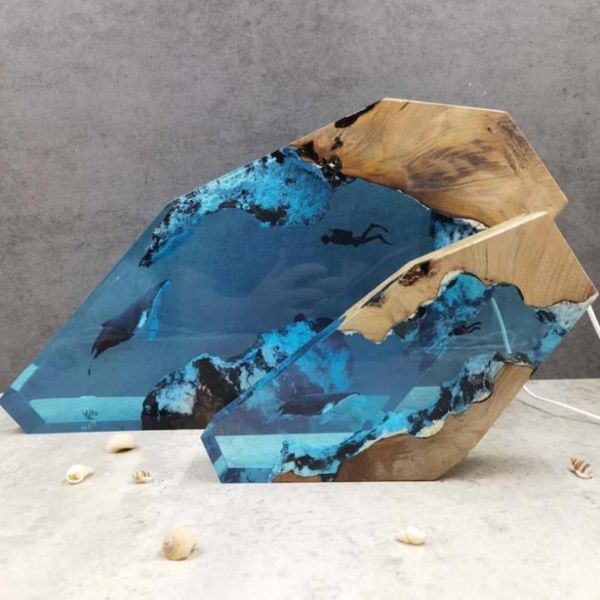 

novelty items blue large epoxy resin light lamp diver and humpback gifts decorative usb decorate whale office ornament deskfor h x4v6