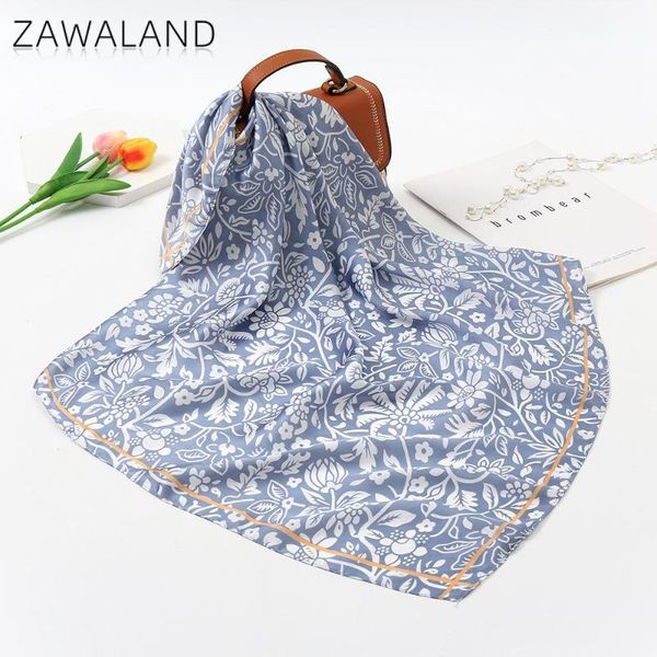 

scarves zawaland imitated silk women summer travel beach scarf decorations cartoon flower printed wraps anti-uv warm shawls, Blue;gray