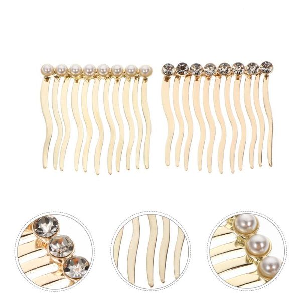 

hair brushes 2pcs alloy combs rhinestone pearl clips all-match headdress, Silver