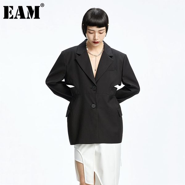 

[eam] women black hollow out backless blazer lapel long sleeve loose fit jacket fashion spring autumn 1dd7293 21512, White;black