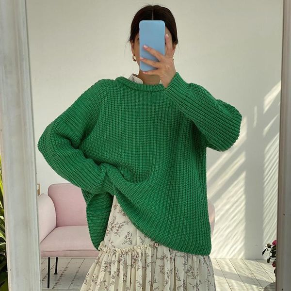 

women's sweaters autumn winter women knitted thickening sweater female sleeve round color loose pullovers casual wear long neck da w5r2, White;black