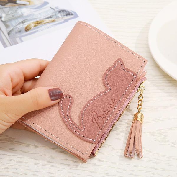 

korean women's wallet short cute cat student bag multi card zipper handbag 2021 holders leather purse, White